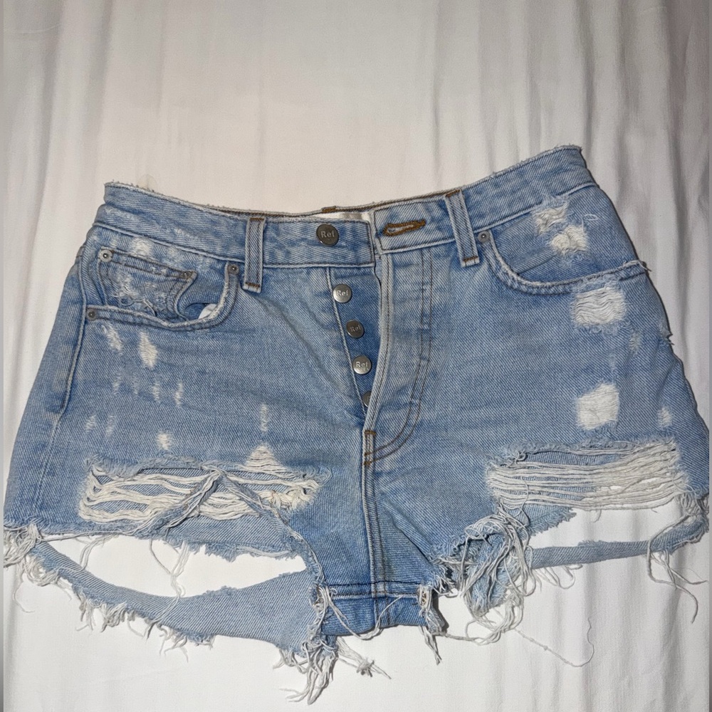 REFORMATION Distressed Denim Shorts